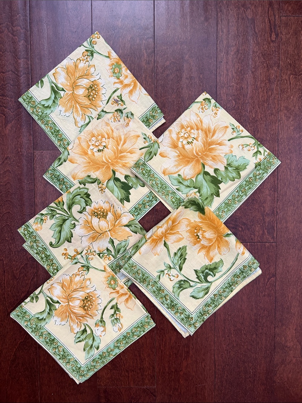 April Cornell Floral Cotton Napkins in Yellow & Green - Set of 6